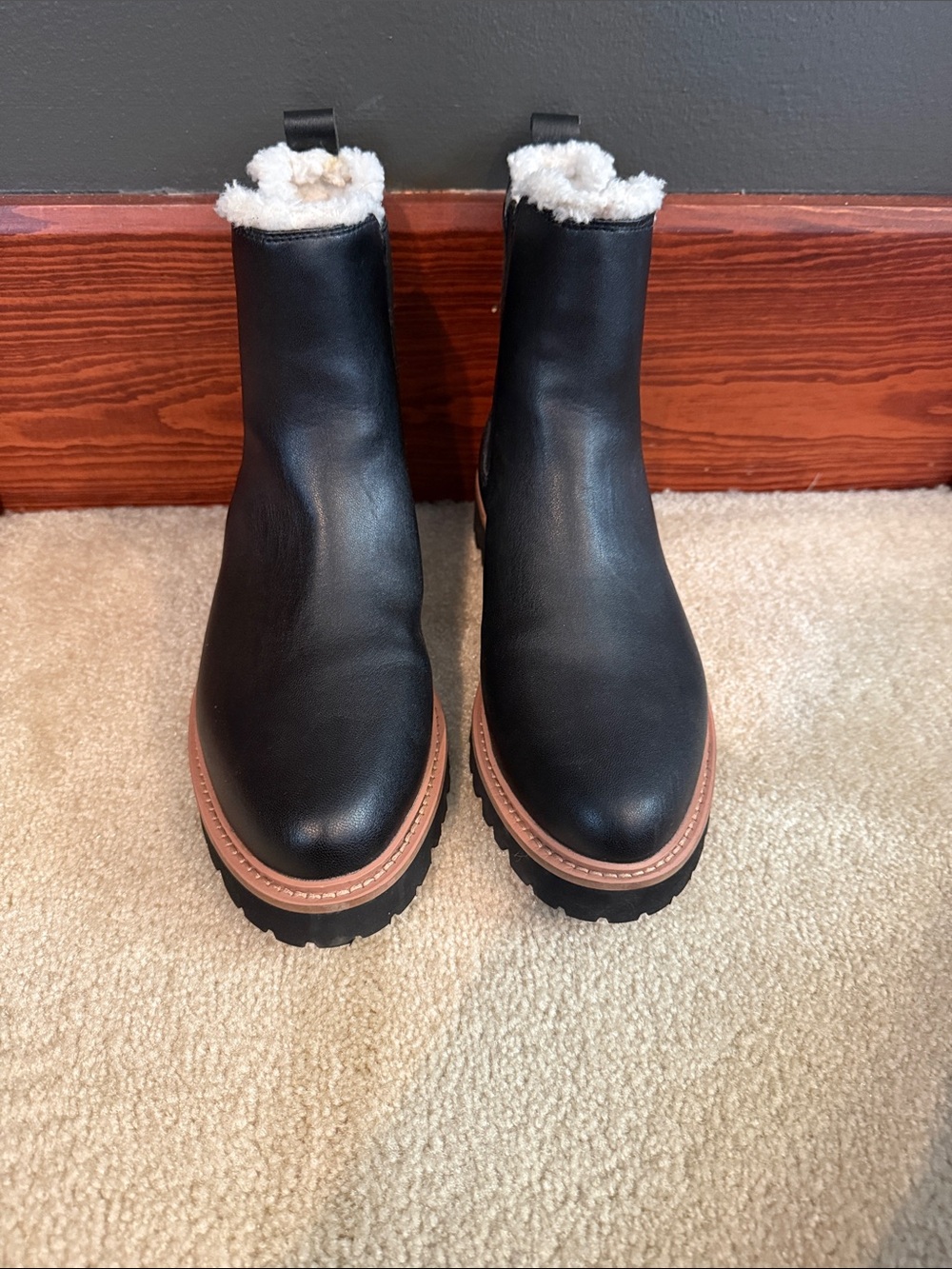 J Crew Black Faux-Shearling Chelsea Boots